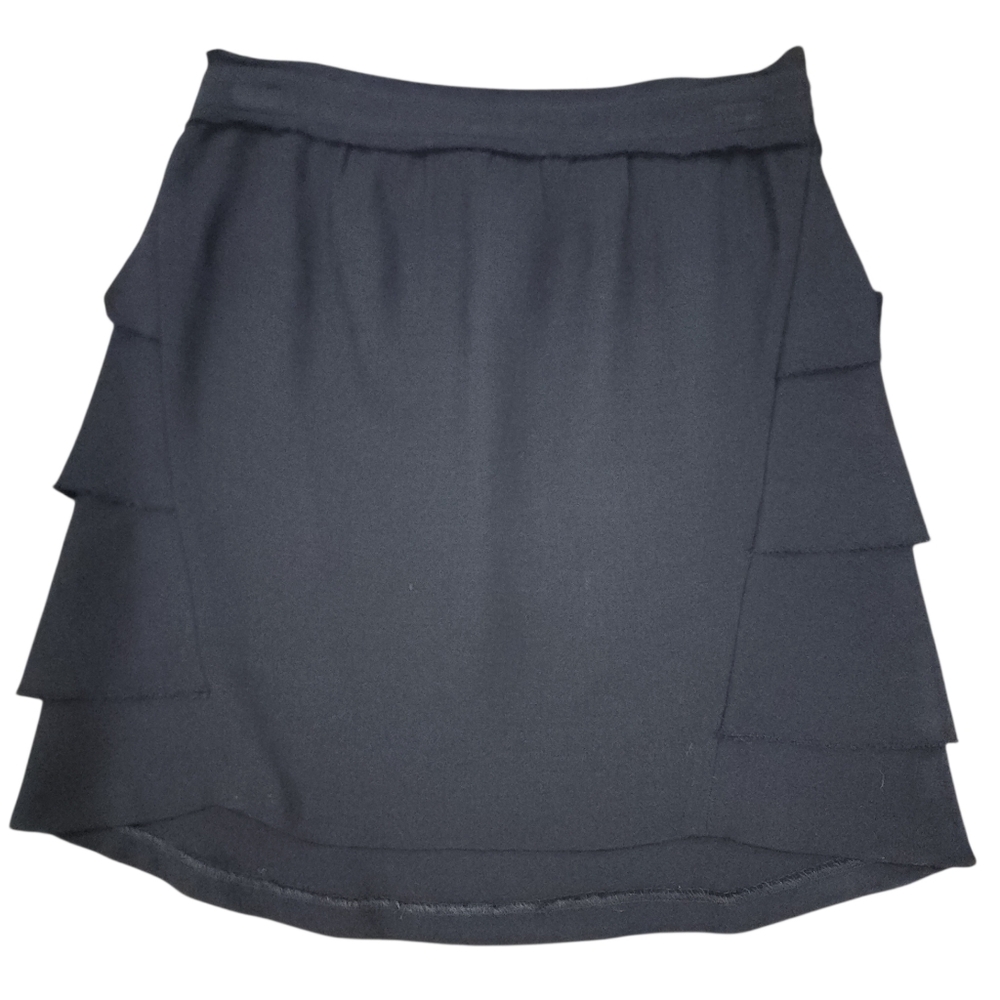 Elizabeth & James Black Crepe Tiered Back A-Line Skirt, Womens Small